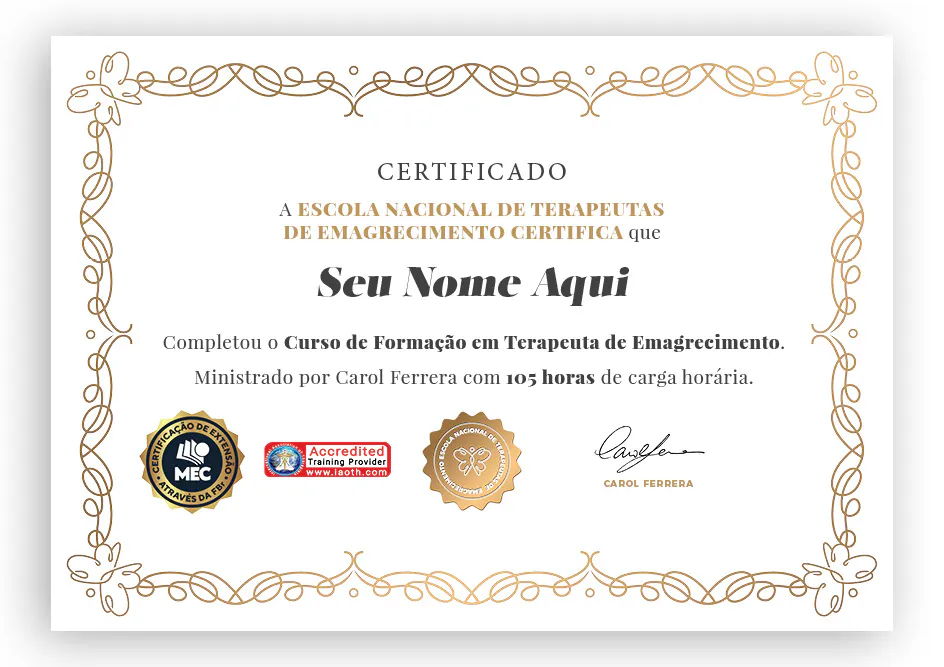 Certificado de Formação em Terapeuta de Emagrecimento